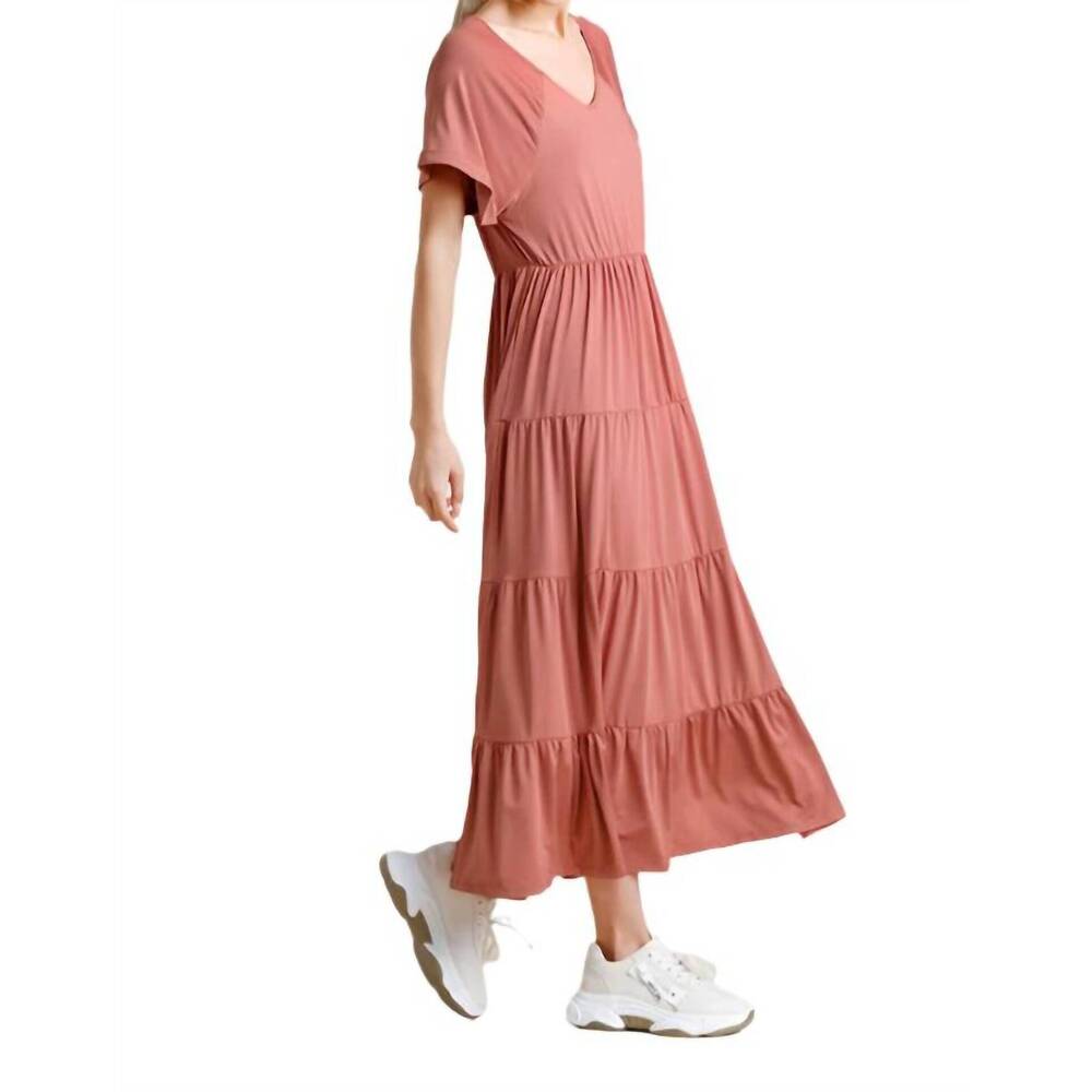 NEW UMGEE tiered v-neck maxi dress in clay - Picture 4 of 4
